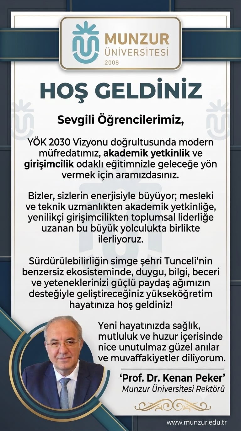 Rektörümüz Prof. Dr. Kenan PEKER'in Yeni Öğrencilerimize Mesajı